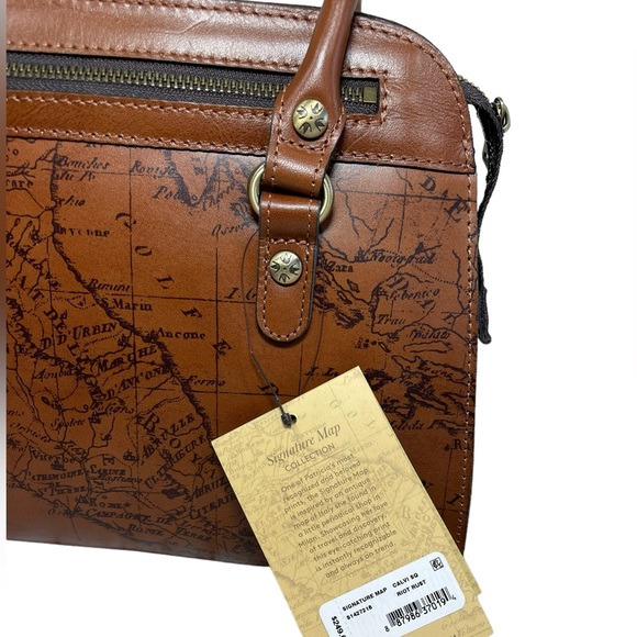 Patricia Nash Signature Map Calvi Square Leather Satchel Shoulder Bag Saddlebag - Picture 5 of 15